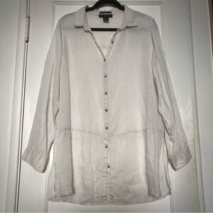 TAHARI TUNIC/BLOUSE Size-L White LINEN BUTTON DOWN Shirt
